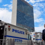 Flags outside the United Nations headquarters in New York ahead of the General Assembly meeting