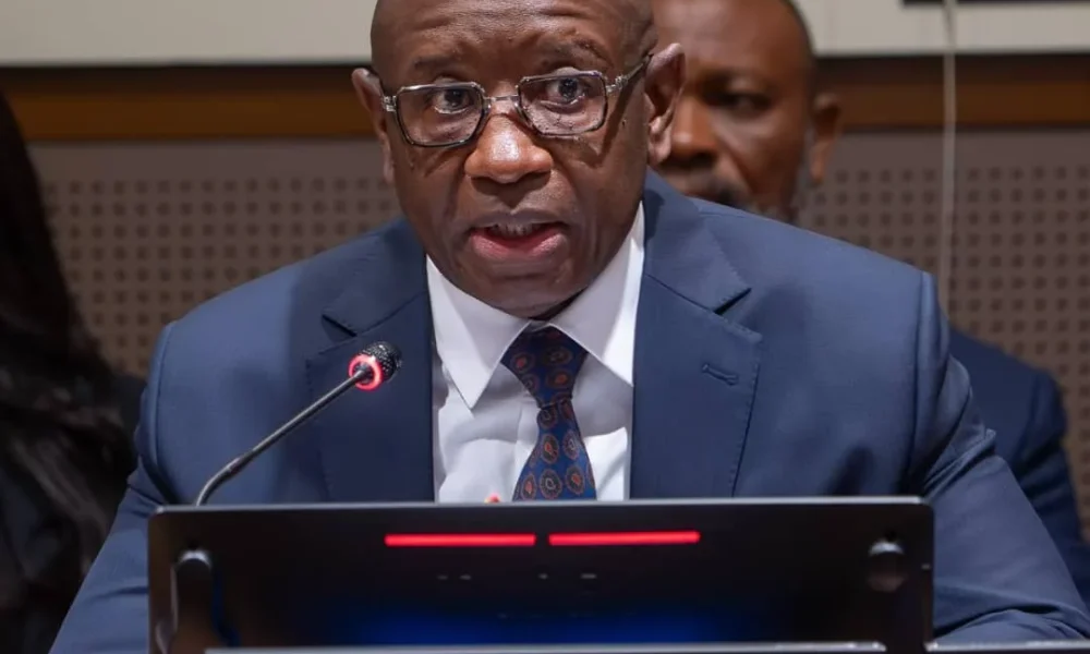 President Julius Maada Bio presenting Sierra Leone's artificial intelligence vision at a high-level roundtable in New York