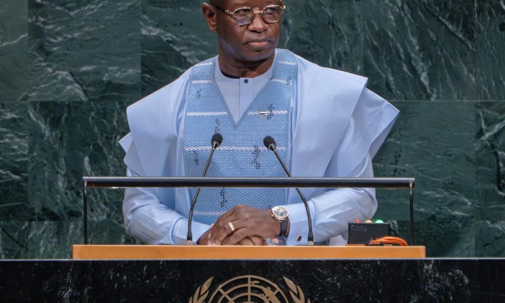 President Julius Maada Bio addressing the United Nations General Assembly in New York