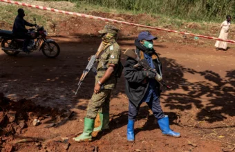 Emergency response at the site of a Congolese army plane crash in Kenge, Kwango province