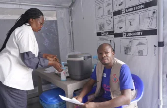 Health workers receiving Ebola vaccinations in Bunia, Ituri province, Democratic Republic of the Congo