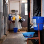 Health workers responding to an Ebola outbreak in the Democratic Republic of the Congo