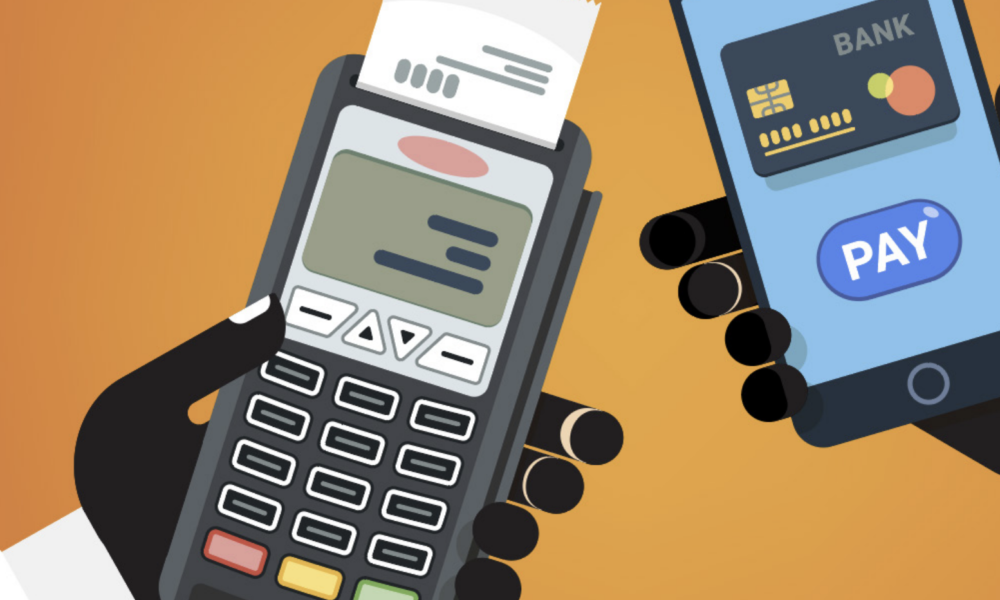 Payment card being used at a point-of-sale terminal in Kenya
