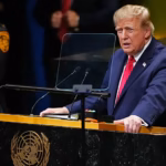 US President Donald Trump speaking to world leaders at the United Nations General Assembly in New York