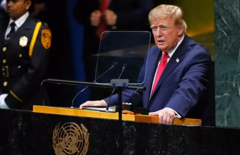 US President Donald Trump speaking to world leaders at the United Nations General Assembly in New York